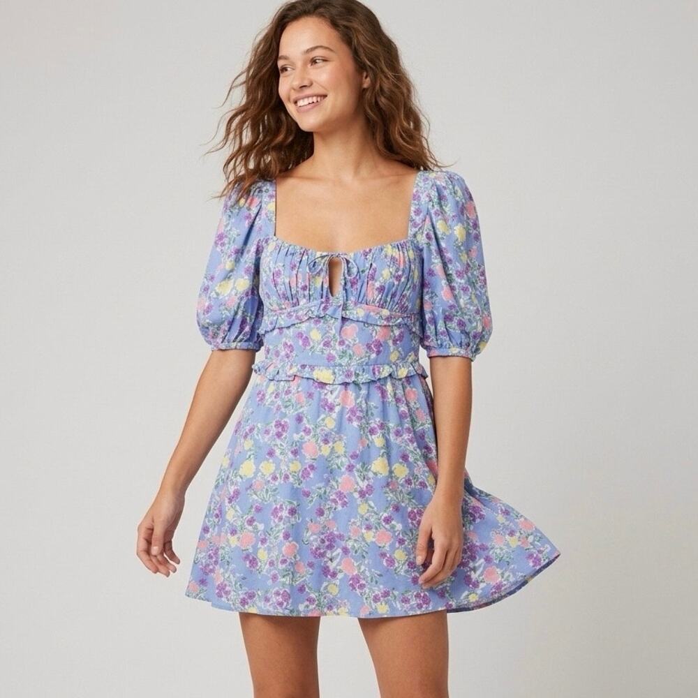 For Love & Lemons NWT Charlene Periwinkle Floral Mini Dress sz XS - Picture 2 of 13